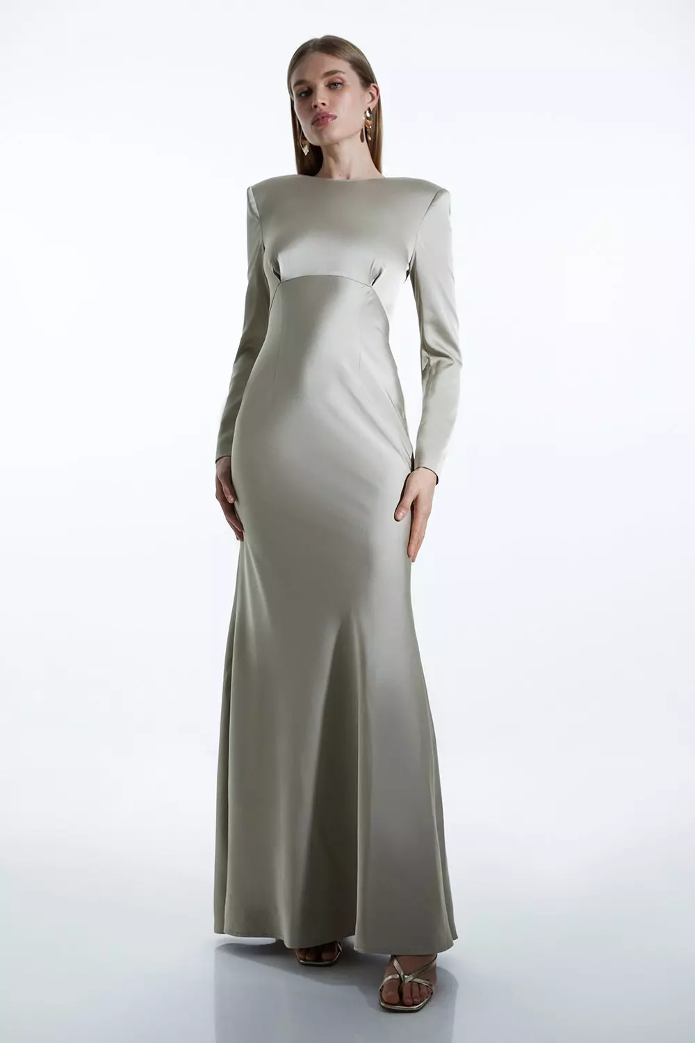 Satin Back Crepe Long Sleeved Column Woven Midaxi Dress Karen Millen