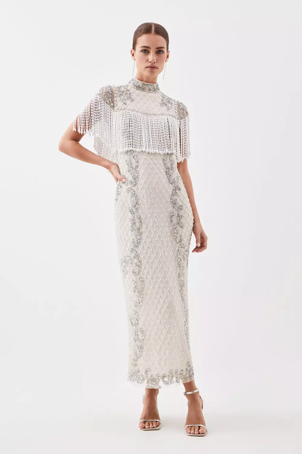 Petite Pearl And Crystal Embellished Midi Dress | Karen Millen