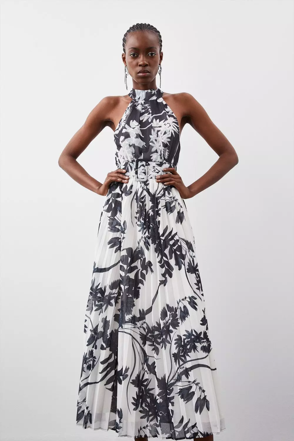 Karen millen floral pleated midi clearance dress