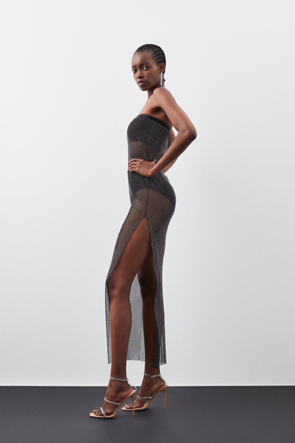 MARILYN ABSTRACT PRINT MESH BANDEAU BODYCON DRESS – Luna Wolf Wardrobe