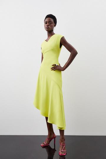 Asymmetric Hem Detail Cap Sleeve Dress lime