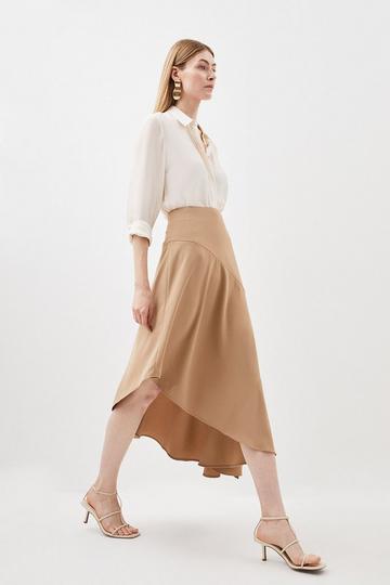 Tailored Asymmetric Hem Detail Skirt camel