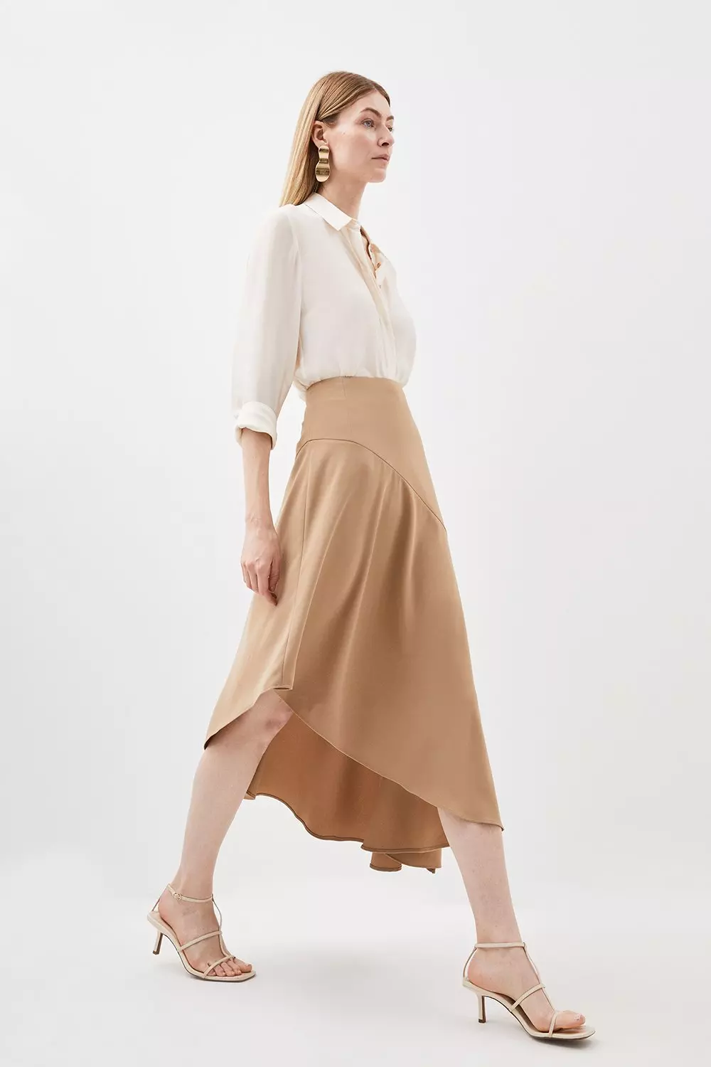 Tailored Asymmetric Mini Skirt - Beige