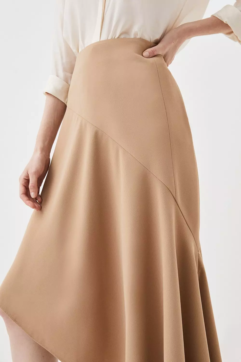 Tailored Asymmetric Hem Detail Skirt