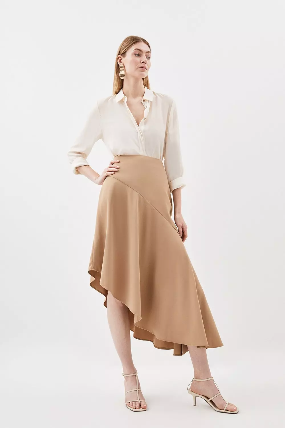 Tailored Asymmetric Hem Detail Skirt