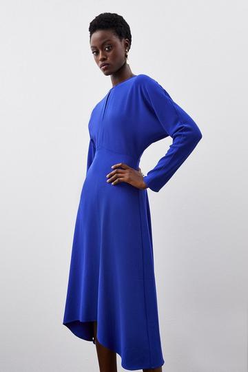Cobalt Blue Premium Crepe Sleeved Midi Dress
