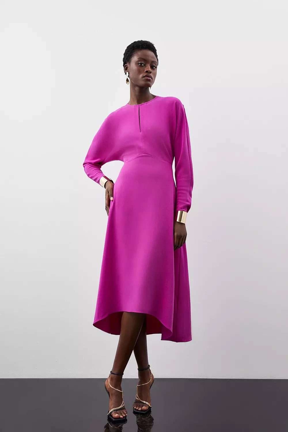 Premium Crepe Sleeved Midi Dress Karen Millen