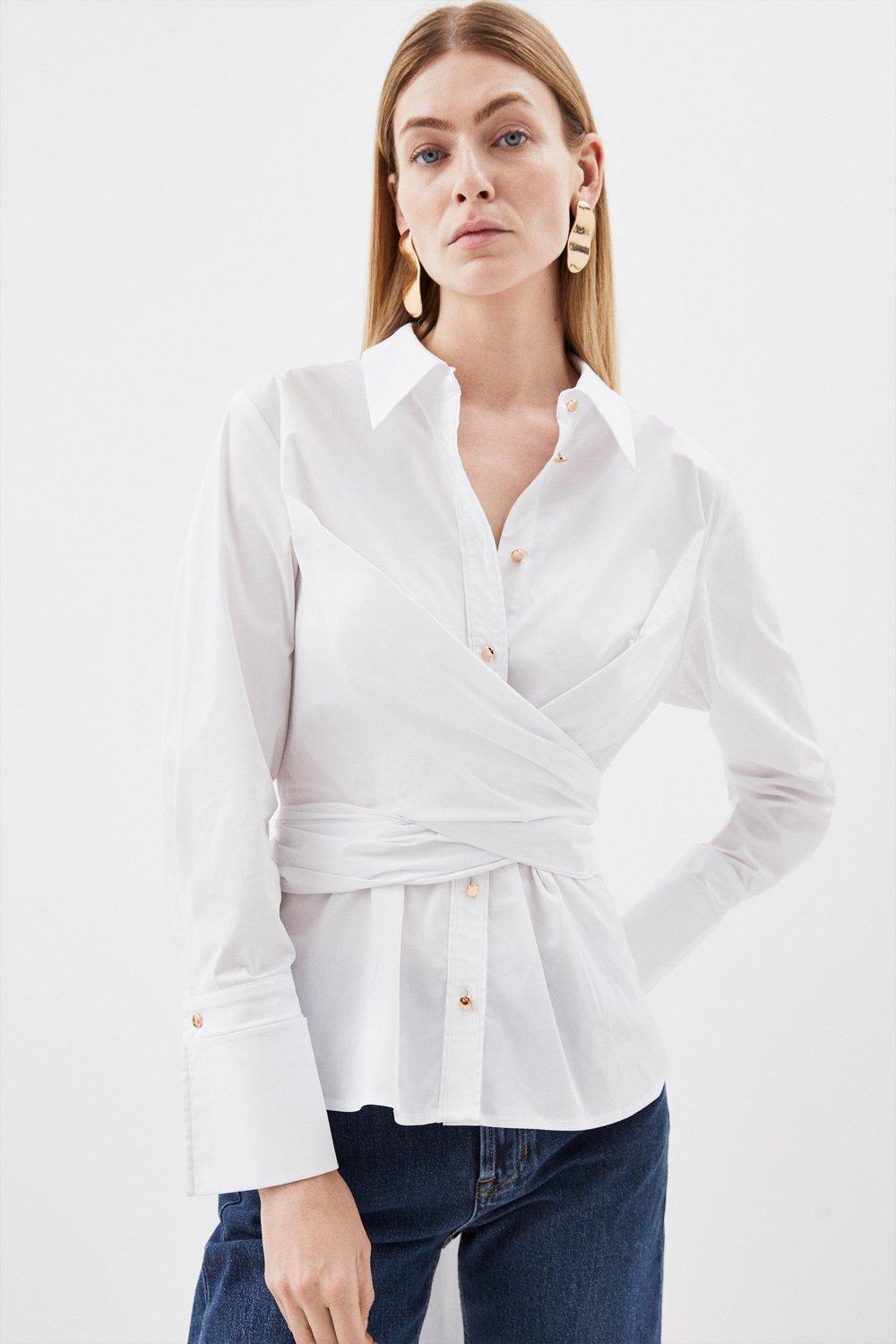 Cotton Eyelet Button Down Sleeveless Shirt | Karen Millen