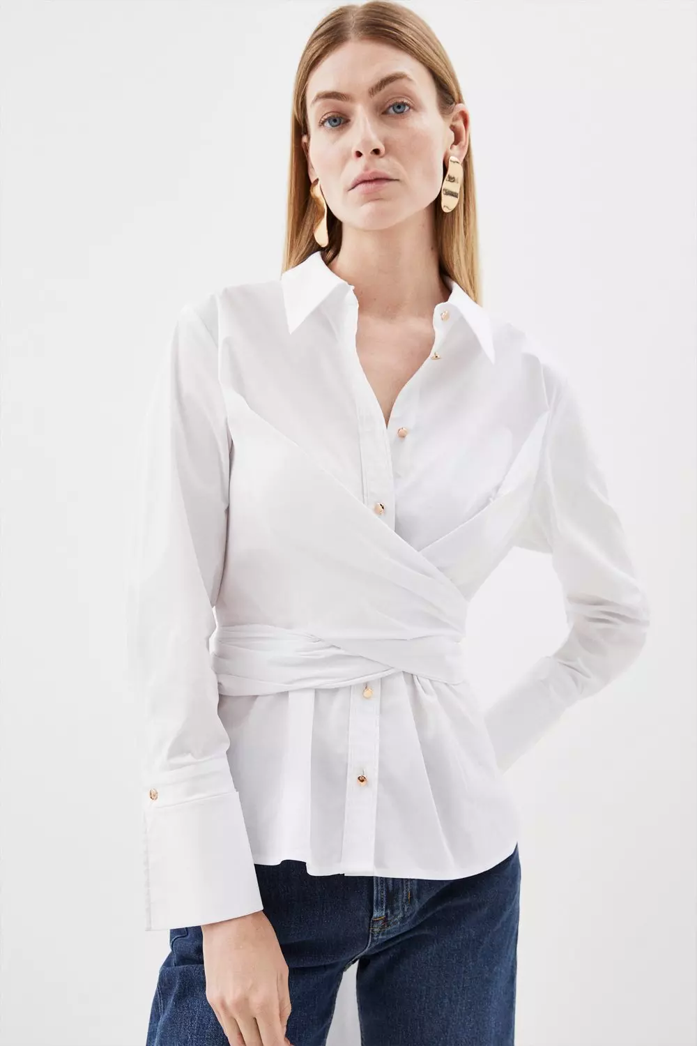 Cotton Poplin Wrap Detail Woven Shirt | Karen Millen