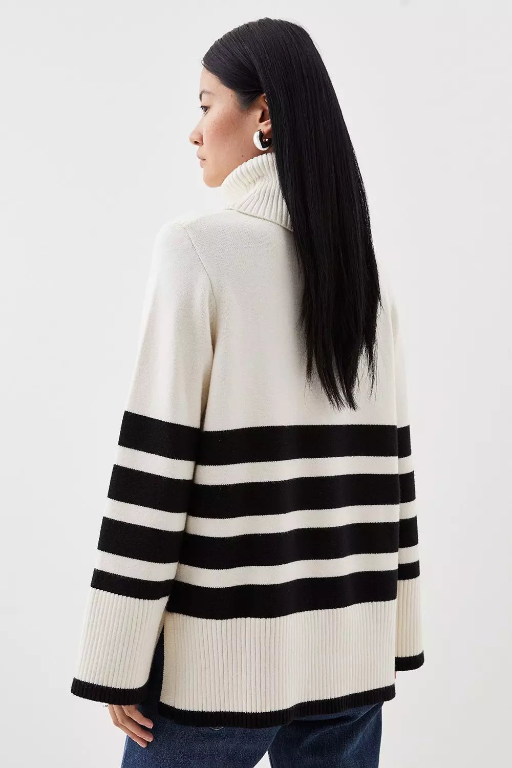 Striped Split Hem Knit Sweater Millen Karen 