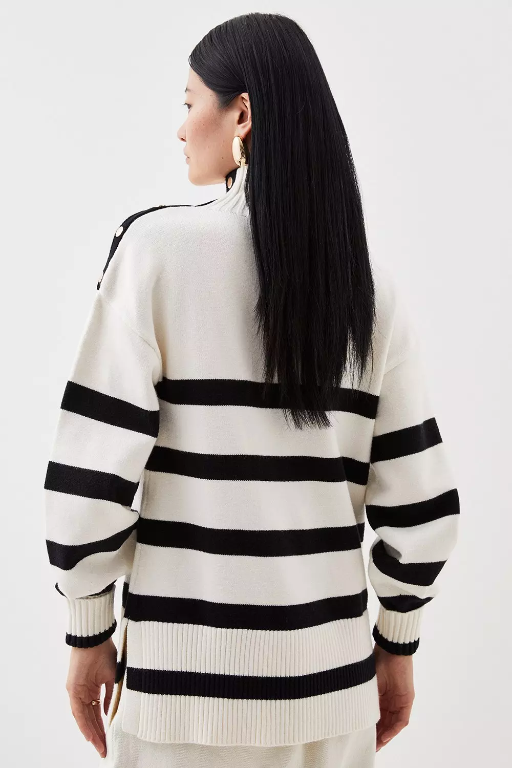 Boucle Knit Oversized Striped Sweater With Scarf | Karen Millen