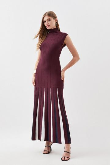 Jacquard Knit Pleated Midaxi Dress burgundy