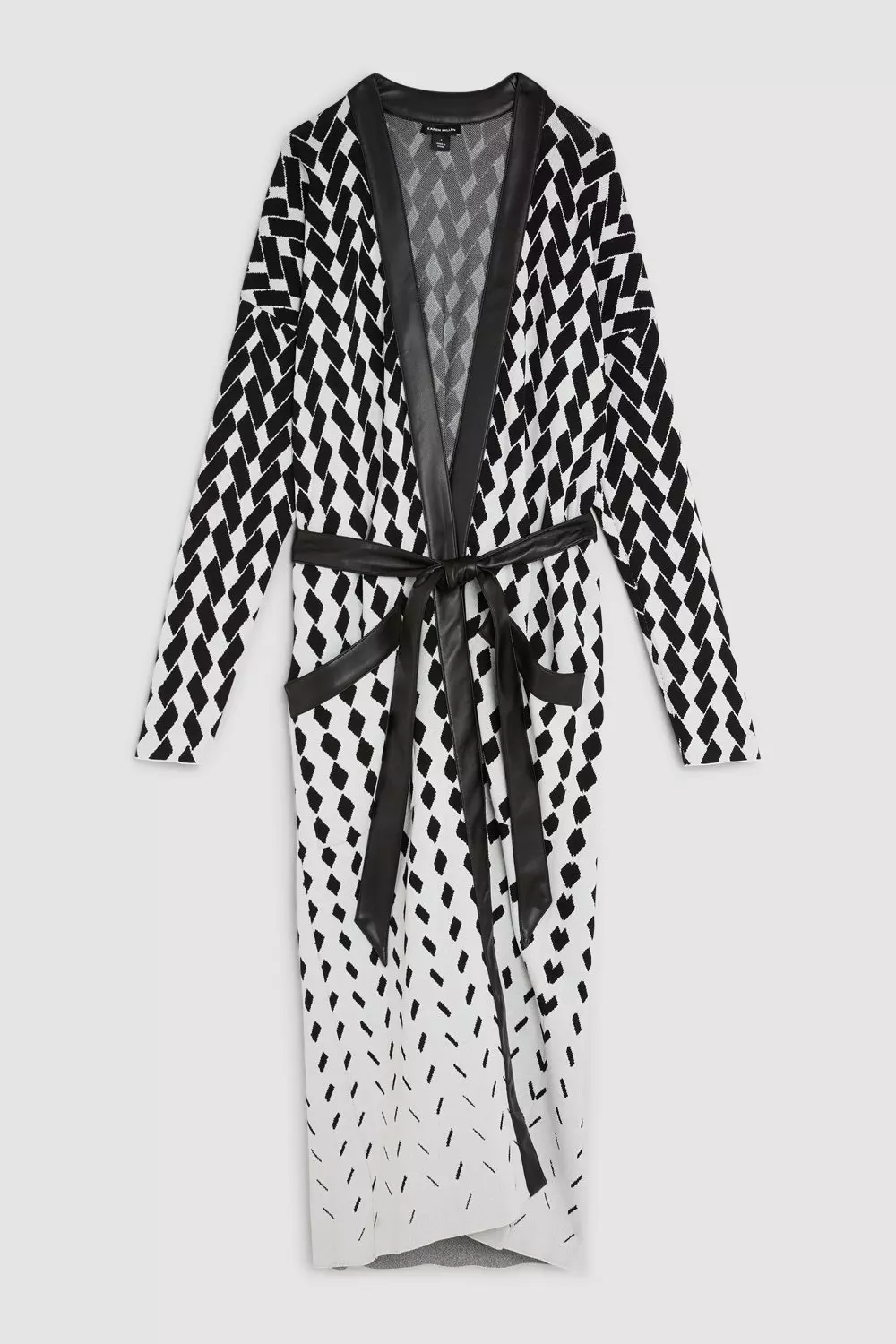 Pu Placket Jacquard Belted Coatigan Karen Millen