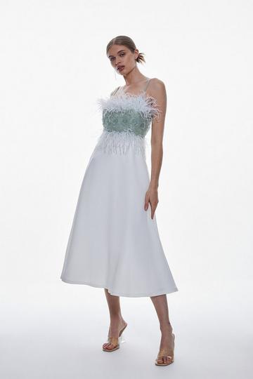 Embellished And Feather Woven Prom Midi Dress mint