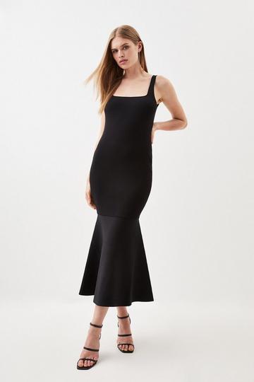 Black Body Contouring Knit Midi Dress