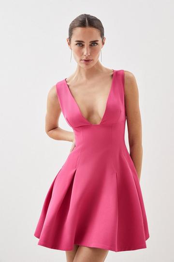 Compact Stretch Tailored Fit And Flare Mini Dress pink