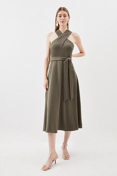Relax Tailored Halter Belted Midi Dress