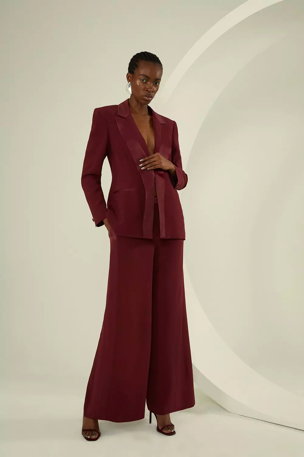 Viscose Satin Back Crepe Tailored Wide Leg Trousers