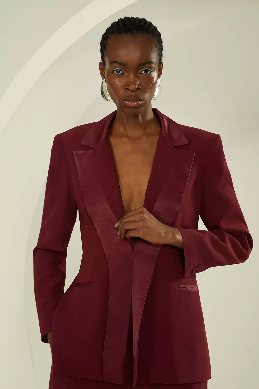 Plus Velvet Structured Blazer - Pink