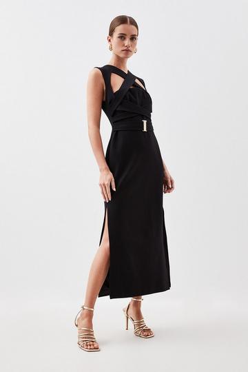 Black Petite Ponte Cut Out Jersey Midi Dress