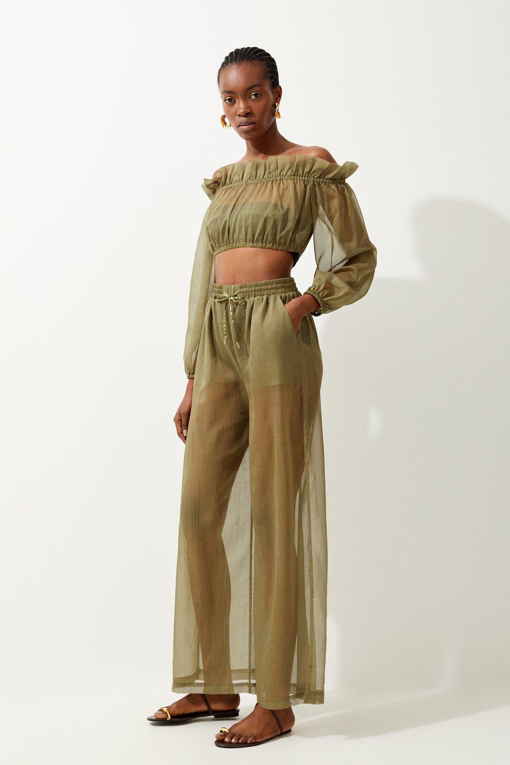 Sheer Beach Wide Leg Pants Karen Millen