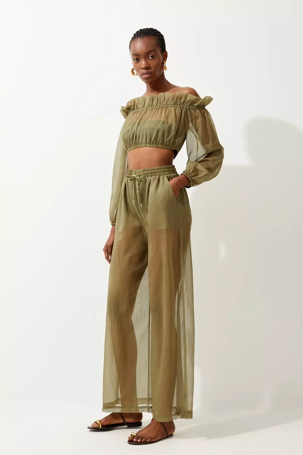 Sage green wide leg 2024 trousers