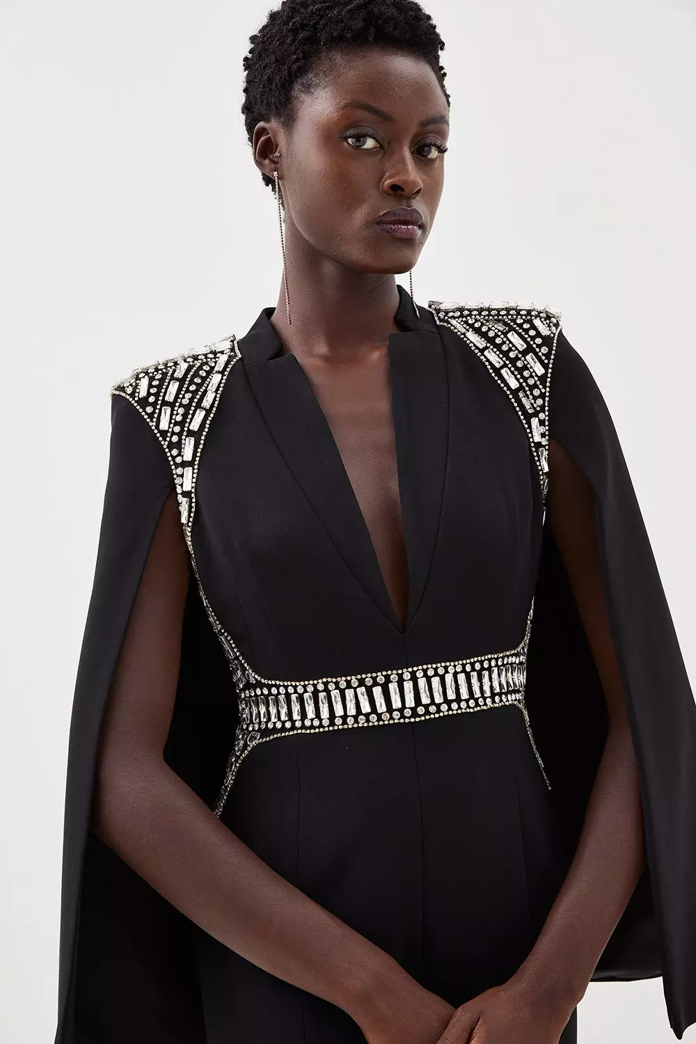 Black cape 2025 midi dress