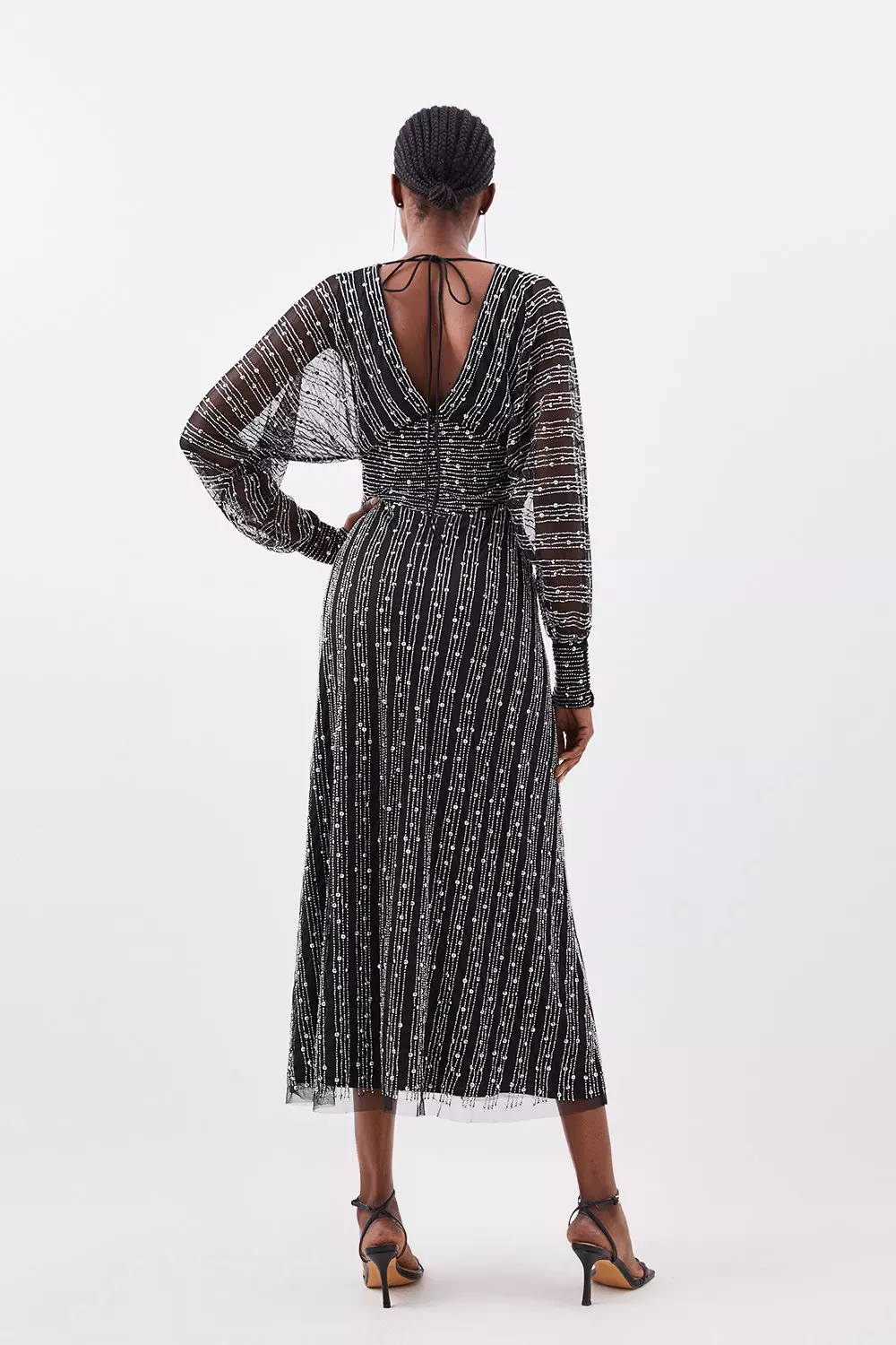 Long-Sleeved Striped Dress: Desk to Dinner — bows & sequins