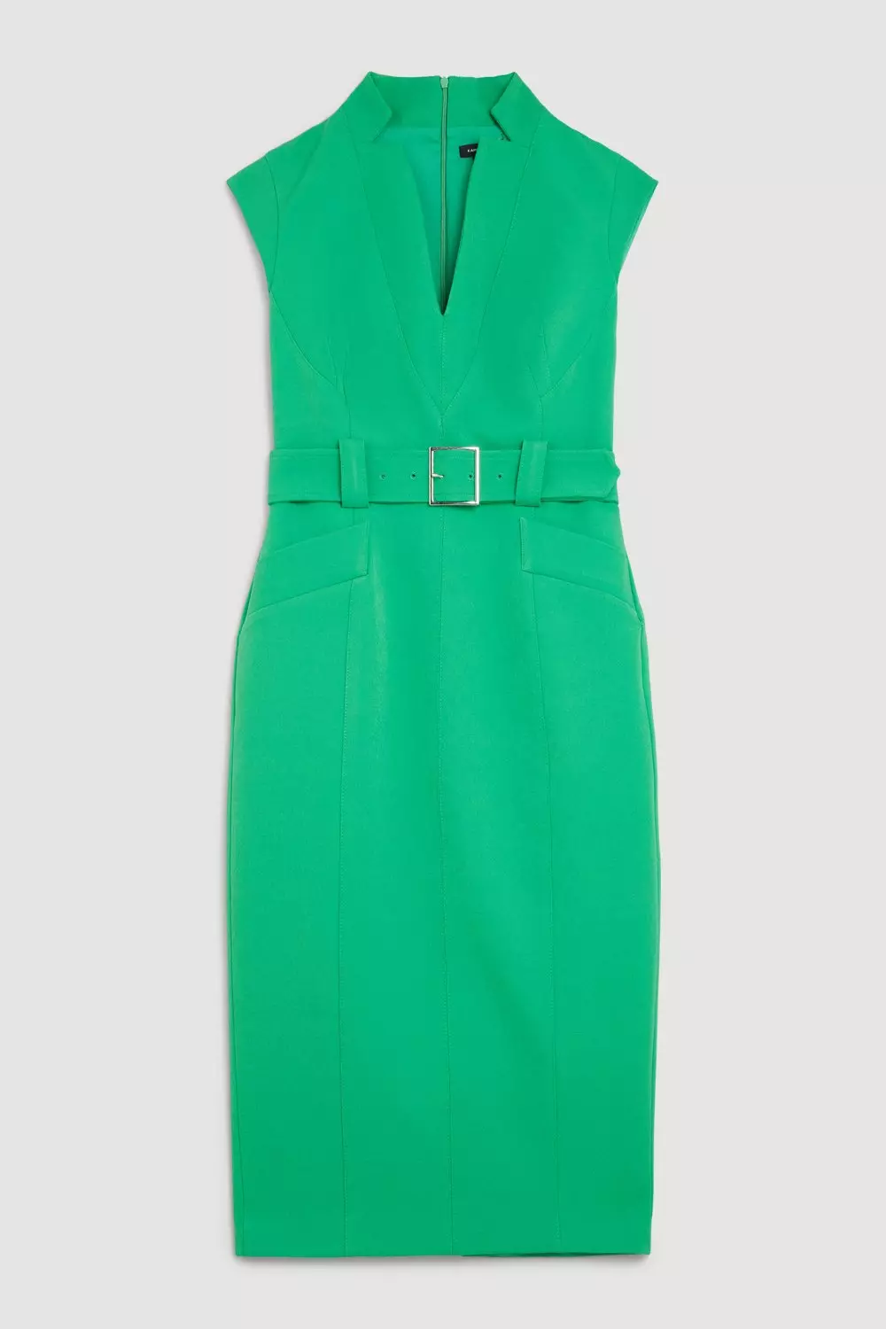 Compact Stretch Tailored Forever Belted Cap Sleeve Pencil Dress