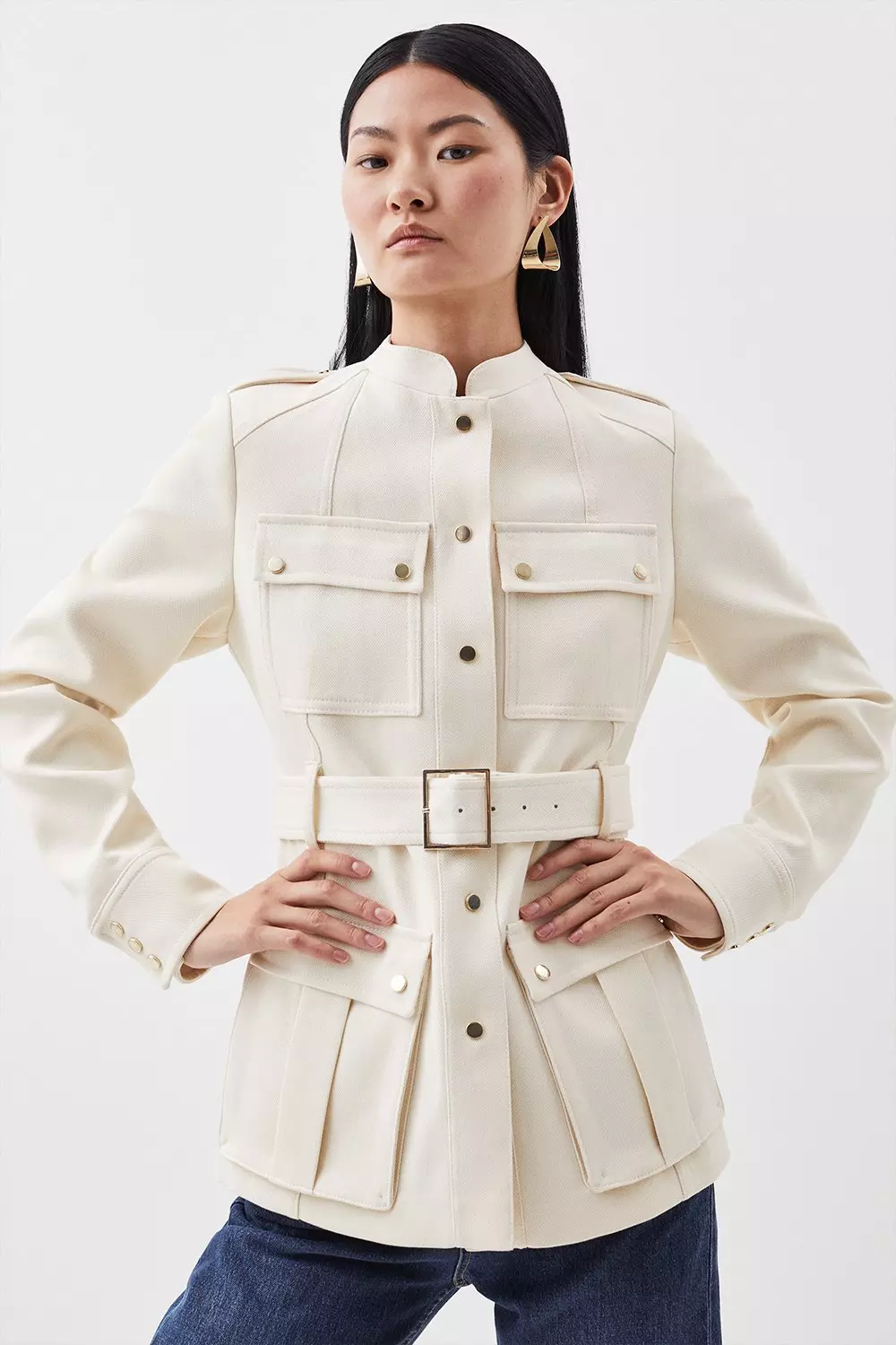 Relaxed Tailored Belted Utility Pocket Jacket | Karen Millen