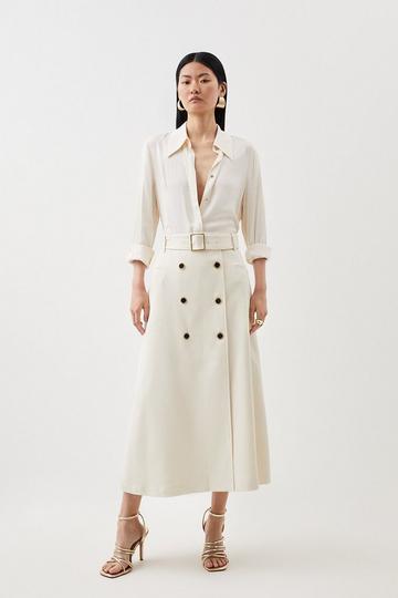 Relaxed Tailored Belted Longline Midi Skirt ivory