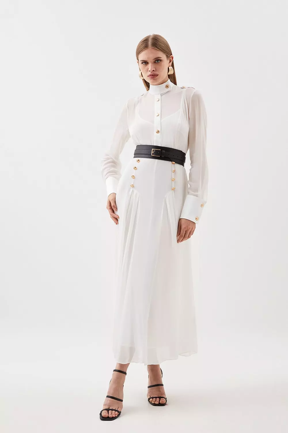 Military Belted Sheer Woven Midaxi Dress | Karen Millen