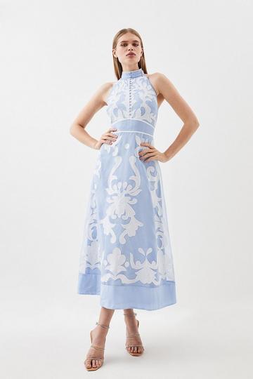 Tall Applique Organdie Midi Woven Dress blue
