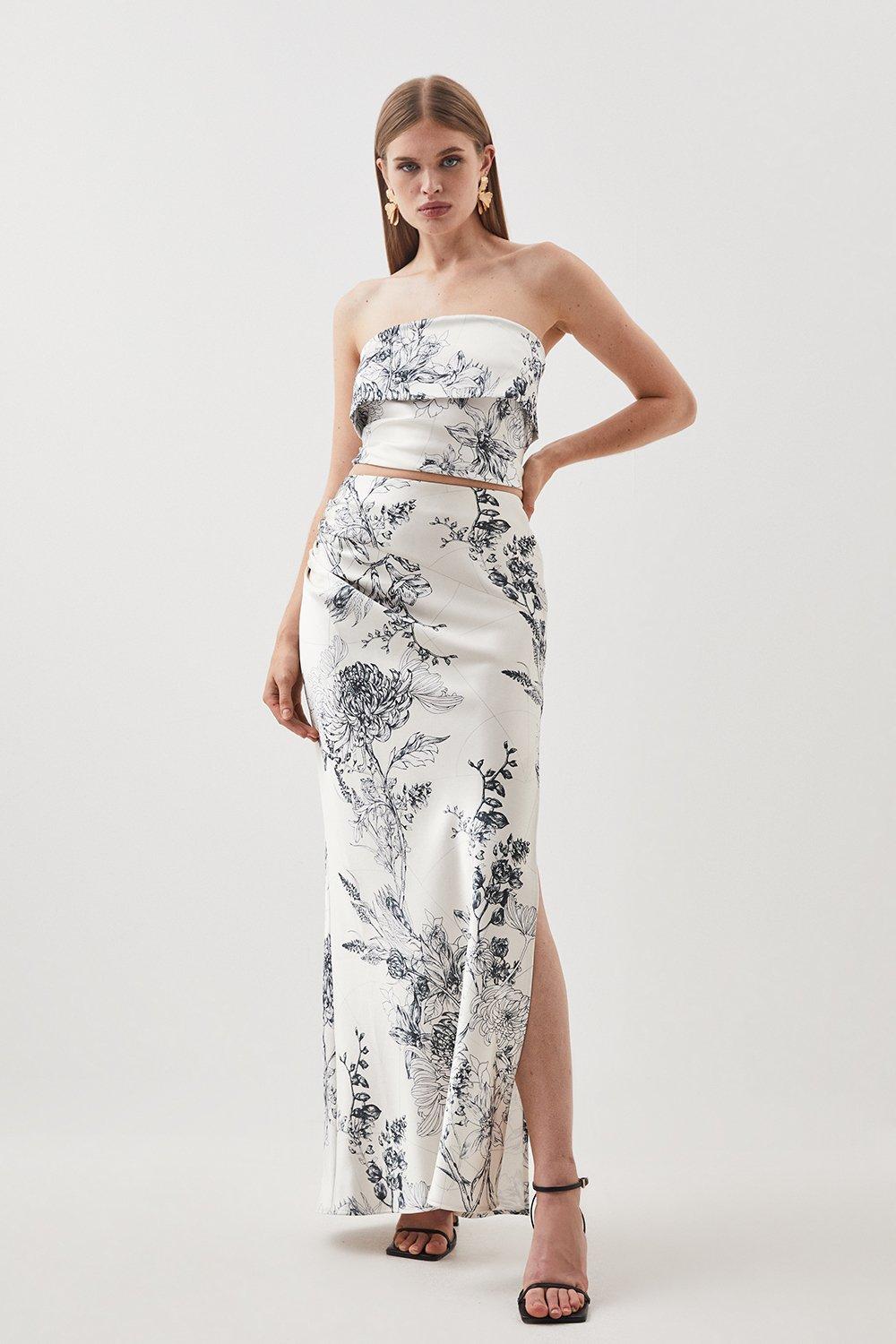 Satin floral 2024 maxi skirt