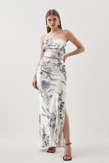Multi Floral Premium Satin Maxi Skirt