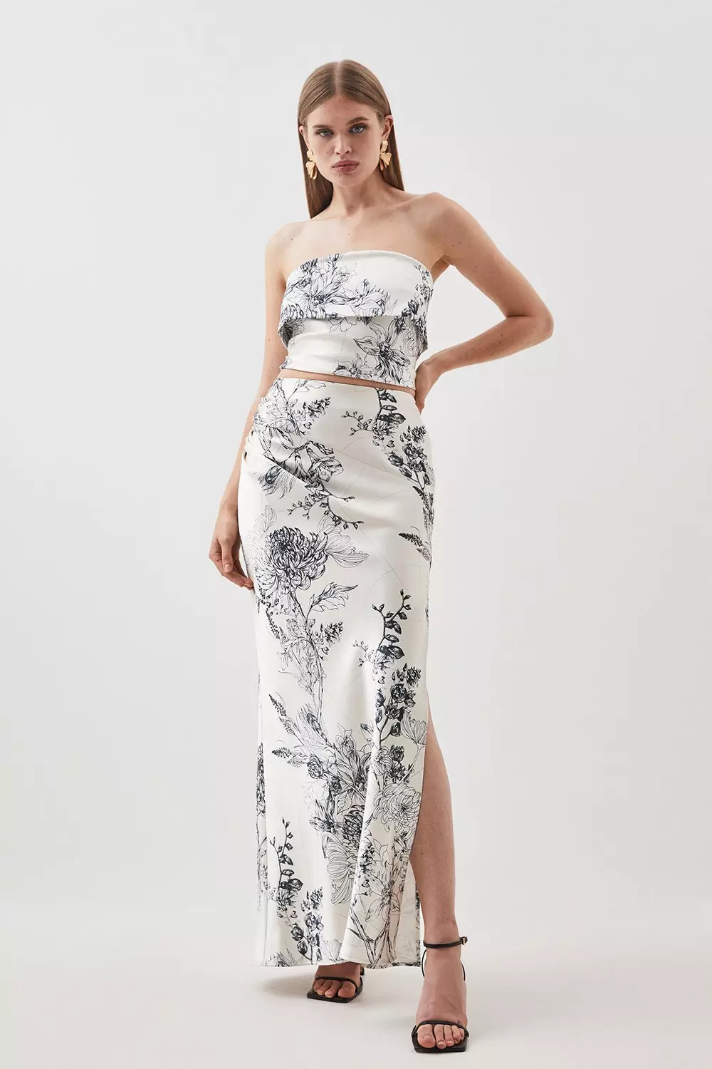 Satin floral hot sale maxi skirt