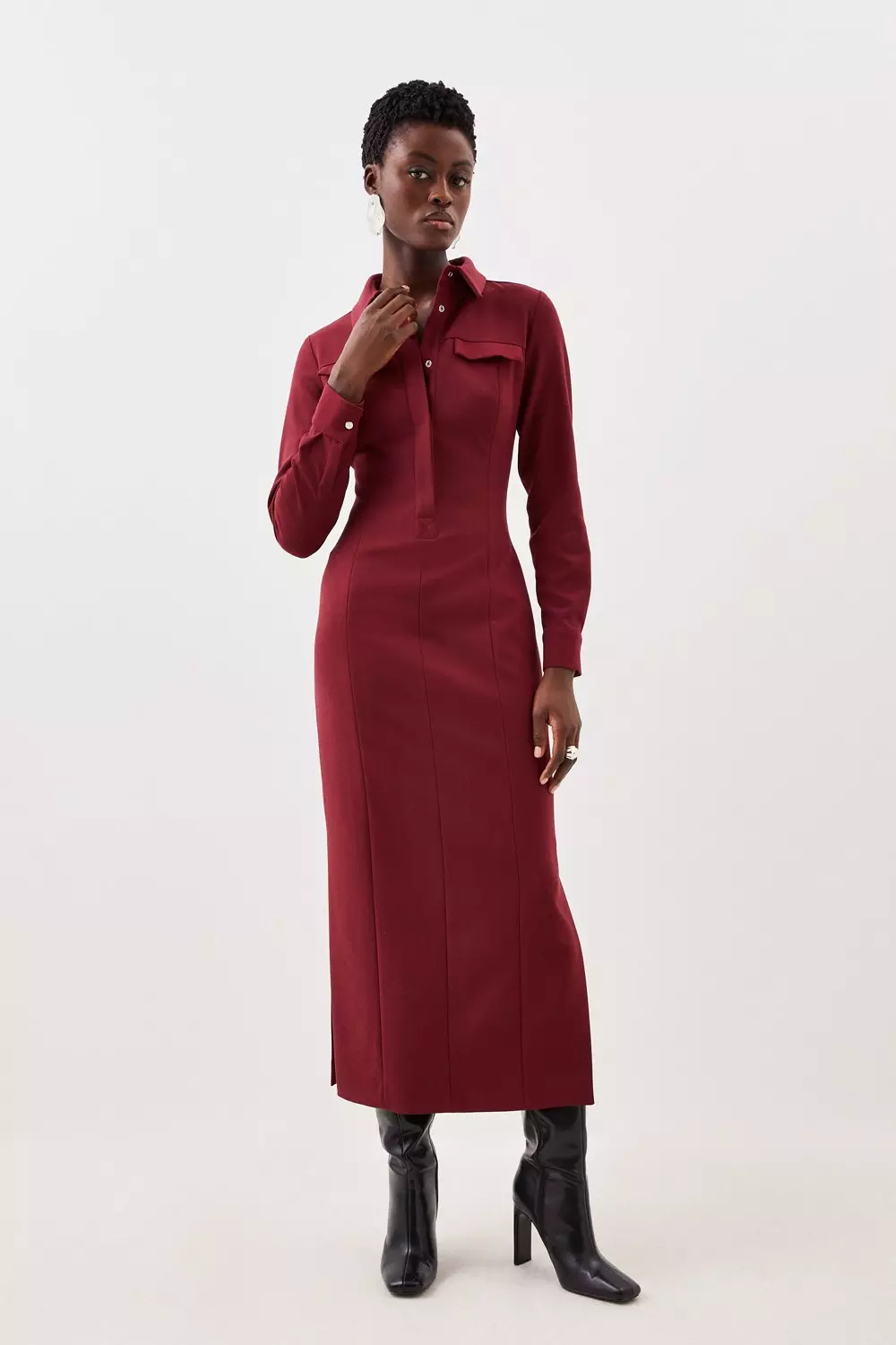 Tailored Compact Stretch Shirt Midi Dress