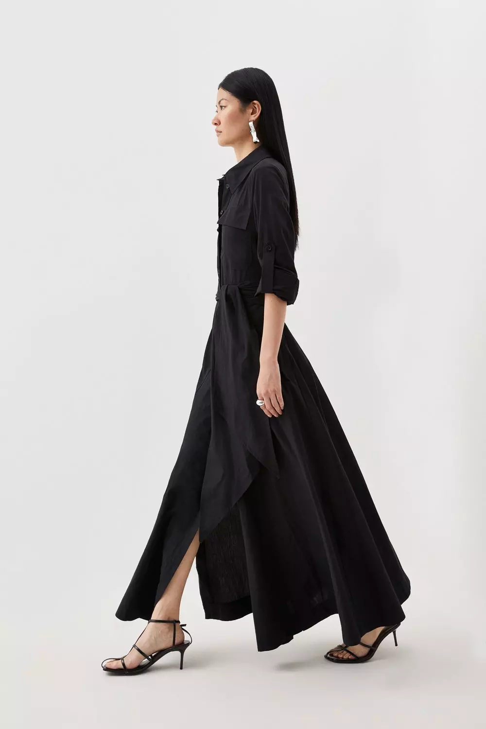 Belted maxi shirt dress sale