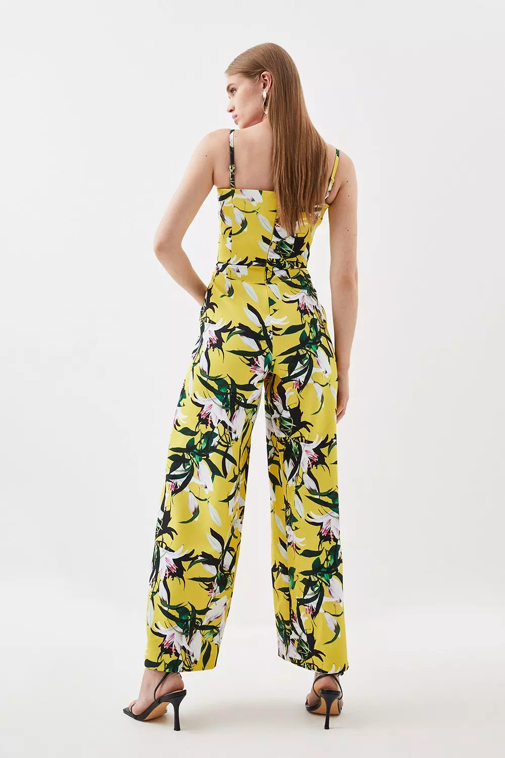 Neon Lily Print Bandeau Wide Leg Jumpsuit | Karen Millen