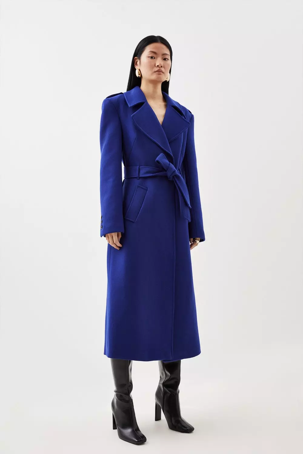 Italian Manteco Wool Strong Shoulder Coat | Karen Millen