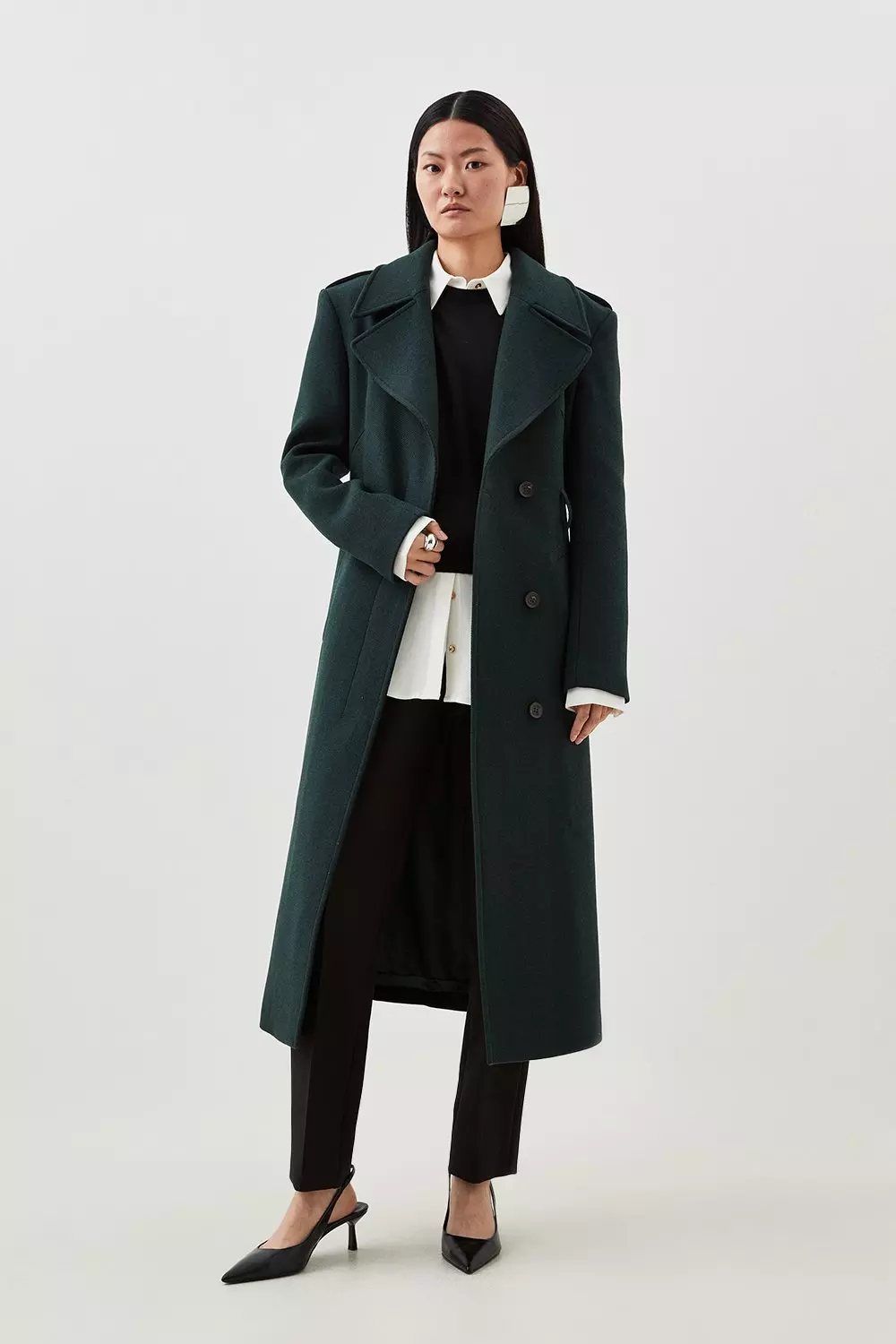 Italian Manteco Wool Blend Strong Shoulder Coat | Karen Millen