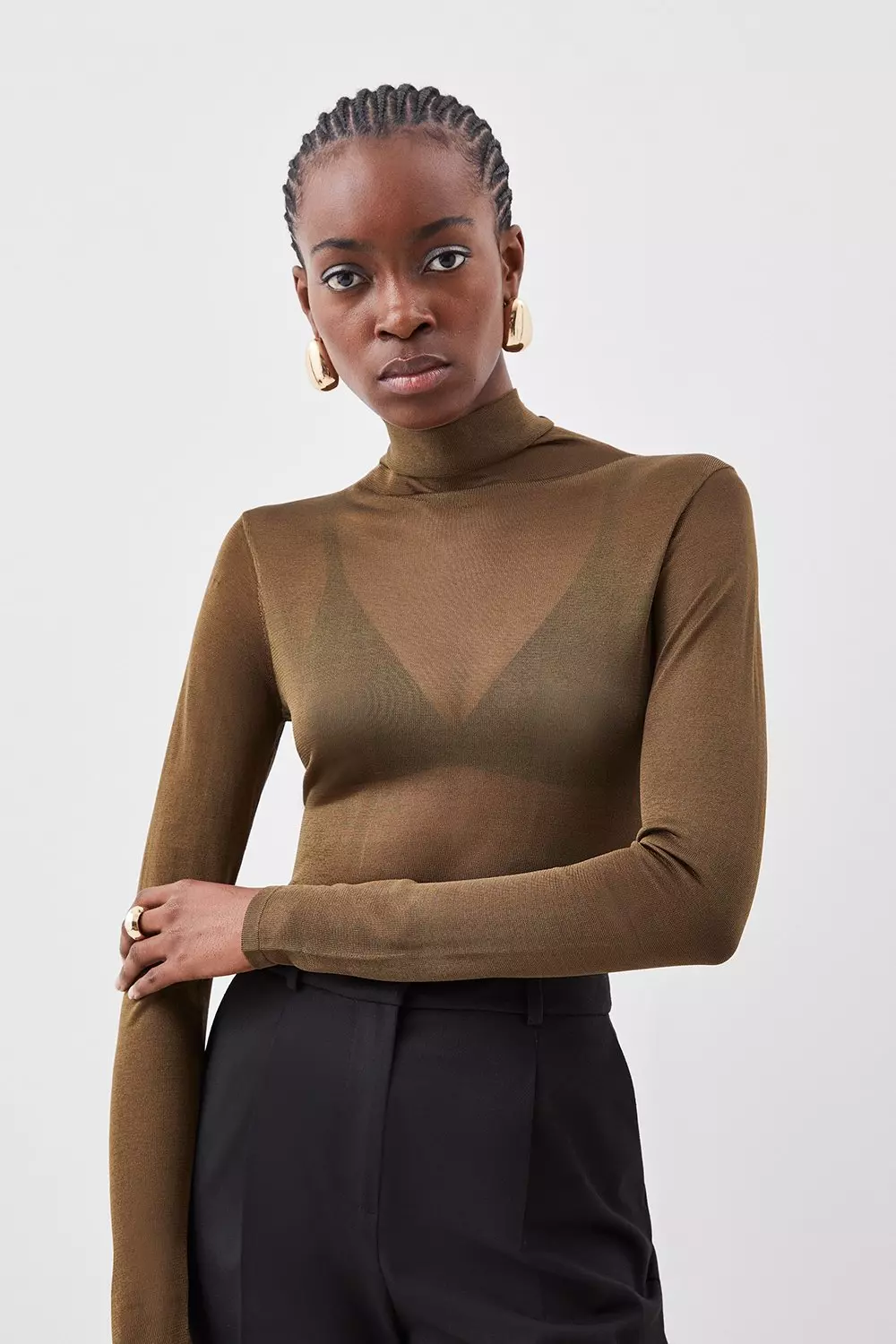 Sheer Knit Slinky Funnel Neck Top | Karen Millen