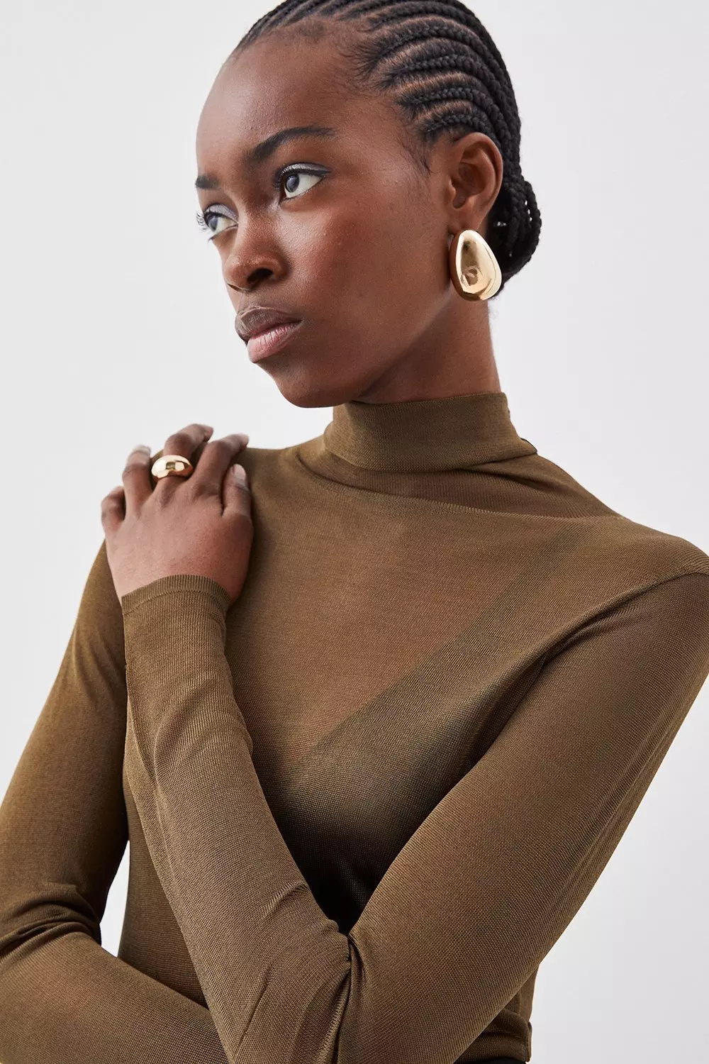 Sheer Knit Slinky Funnel Neck Top | Karen Millen