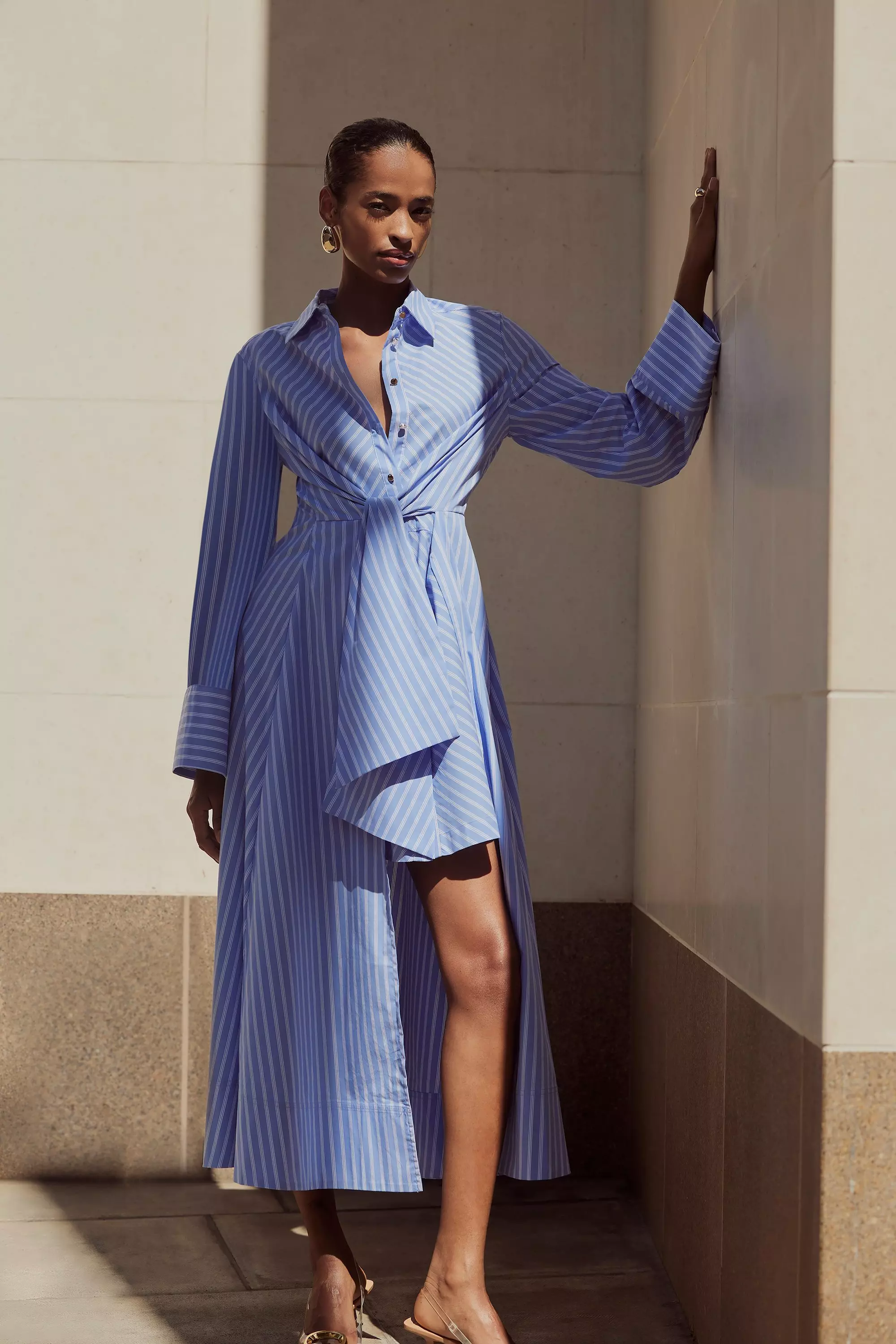 Lucky Brand Stripe Cotton & Linen Denim Dress In Navy Stripe