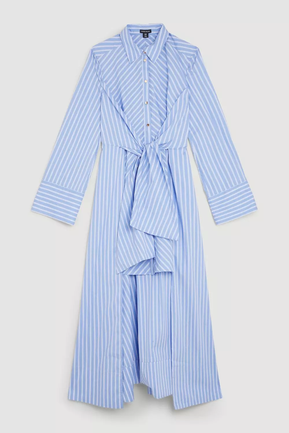 Cotton Stripe Tie Detail Midaxi Shirt Dress | Karen Millen