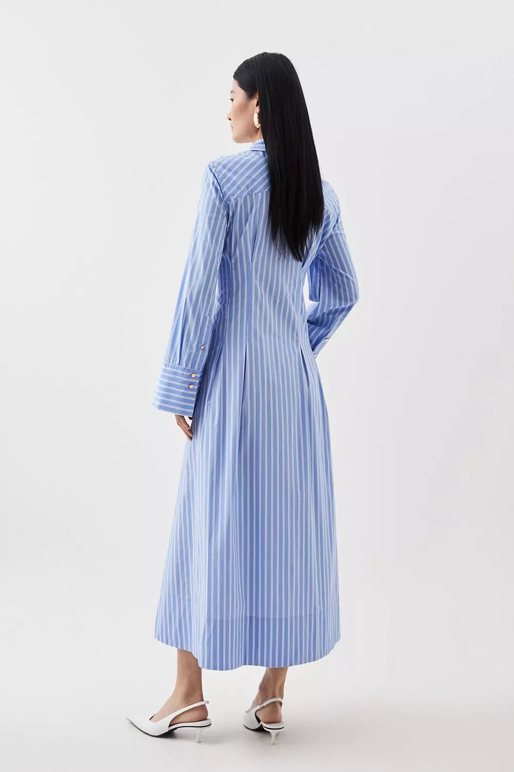 Cotton Stripe Tie Detail Midaxi Shirt Dress | Karen Millen