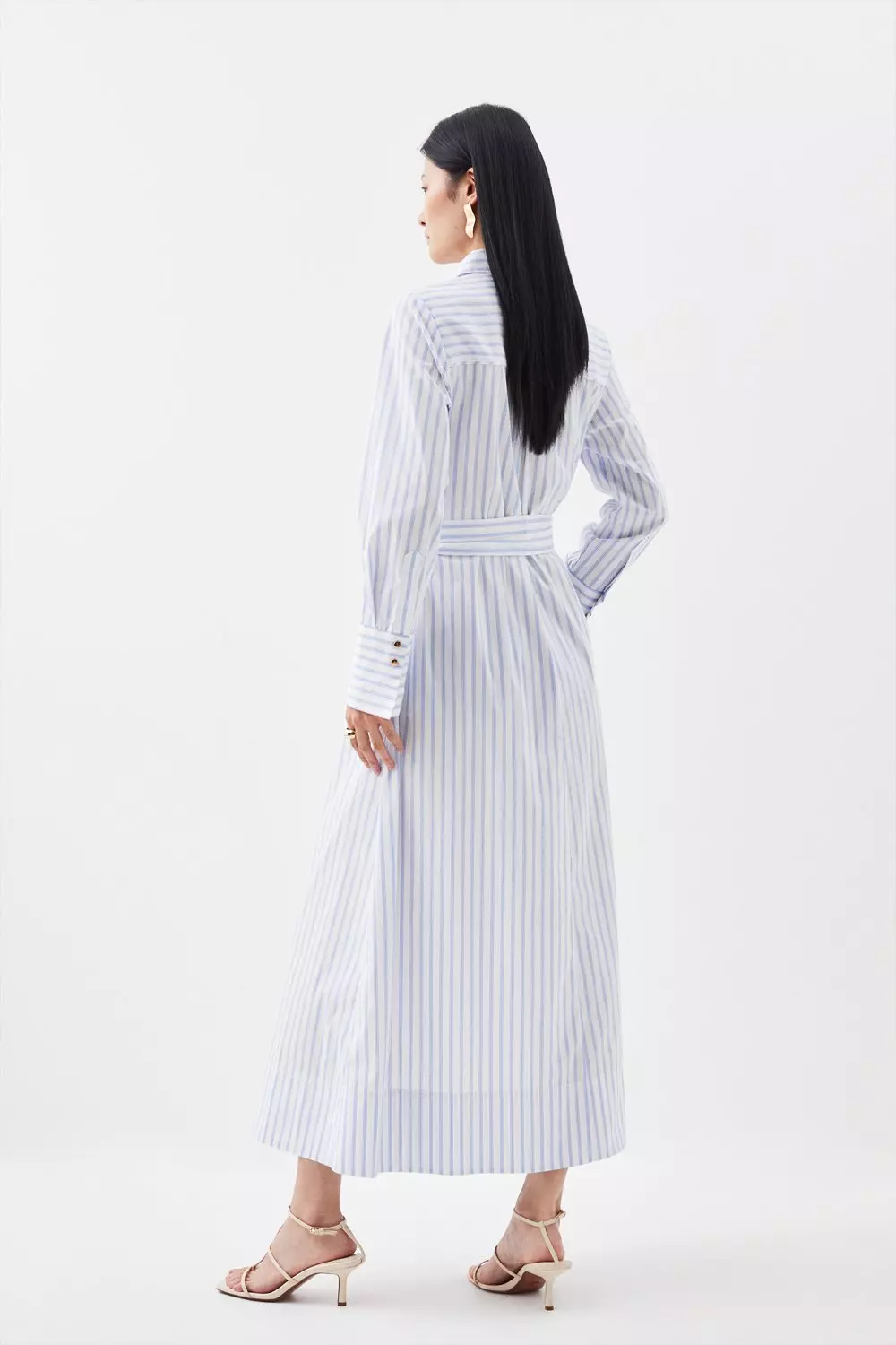 Cotton Stripe Belted Maxi Shirt Dress Karen Millen