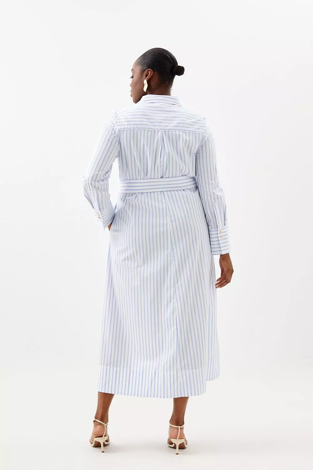 Plus Size Cotton Stripe Belted Shirt Dress