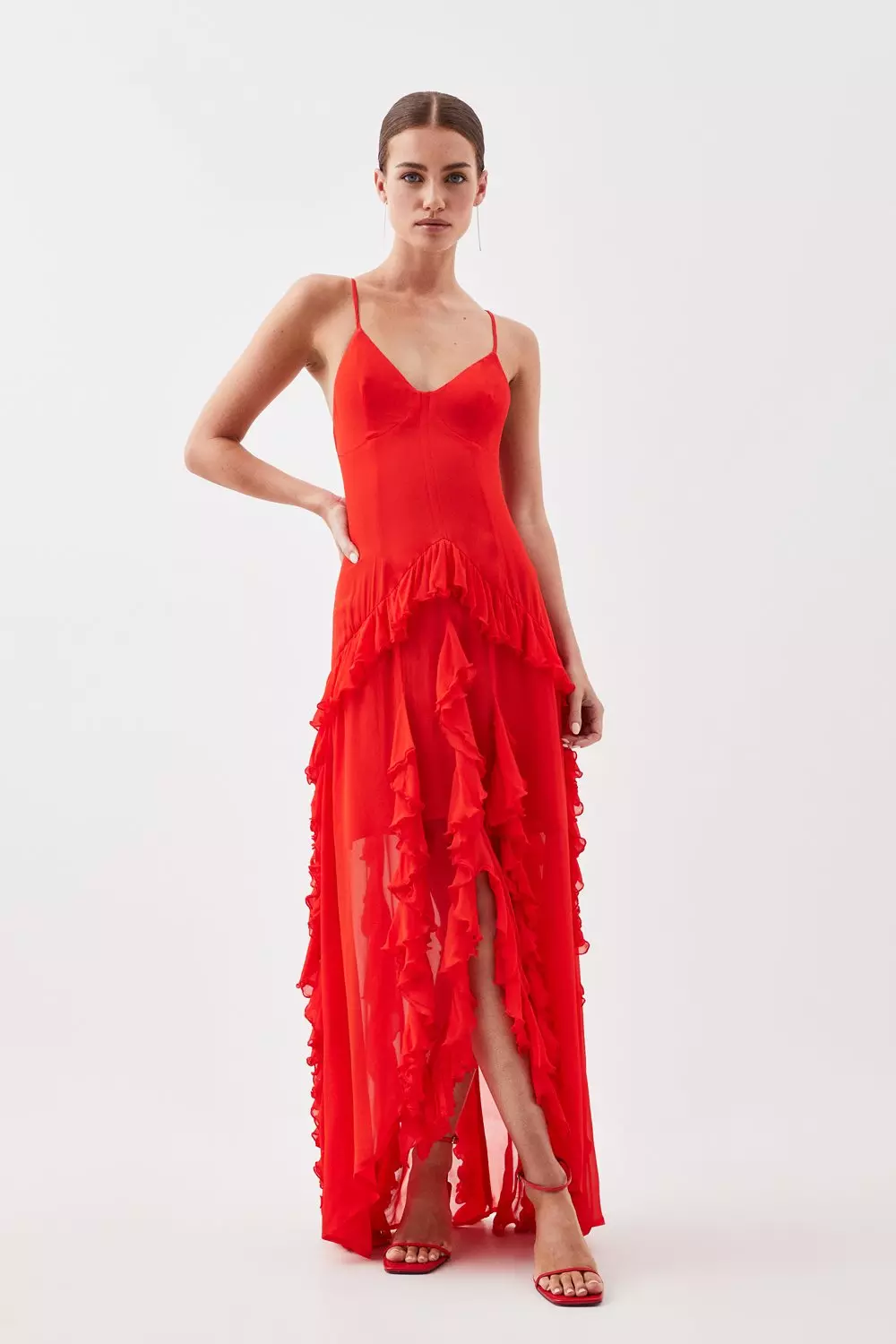 Petite Viscose Strappy Ruffle Drama Maxi Karen Millen