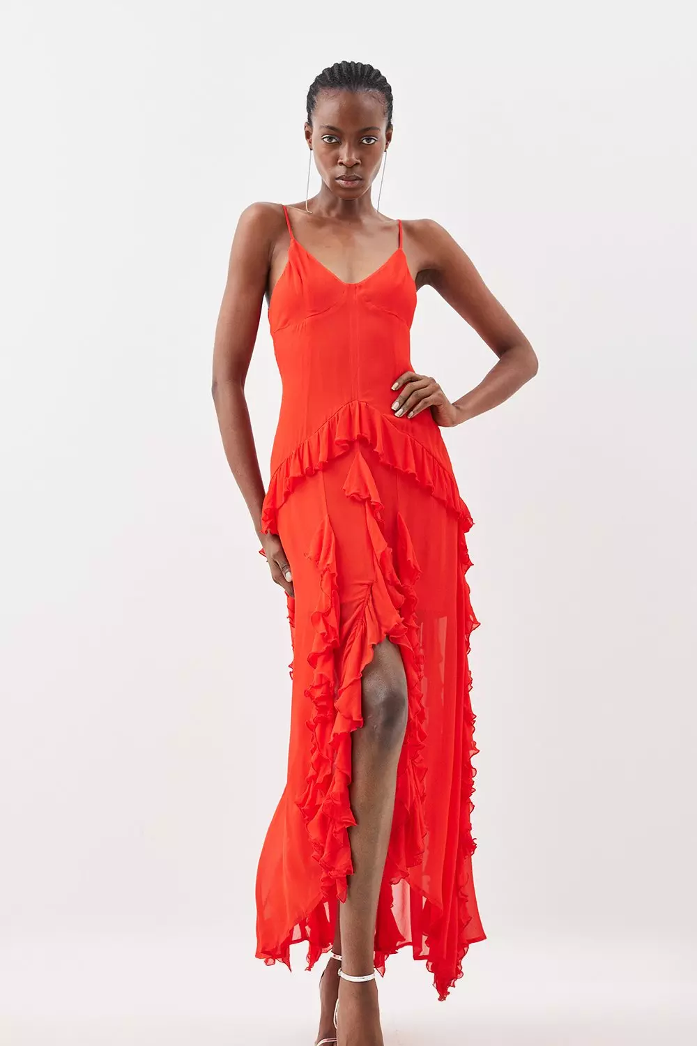 Viscose Strappy Ruffle Drama Maxi Karen Millen